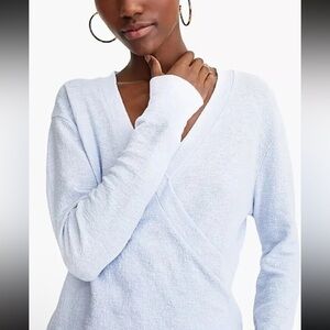 J. Crew Faux-wrap Top in Textured Crepe Shale‎ Blue Size medium